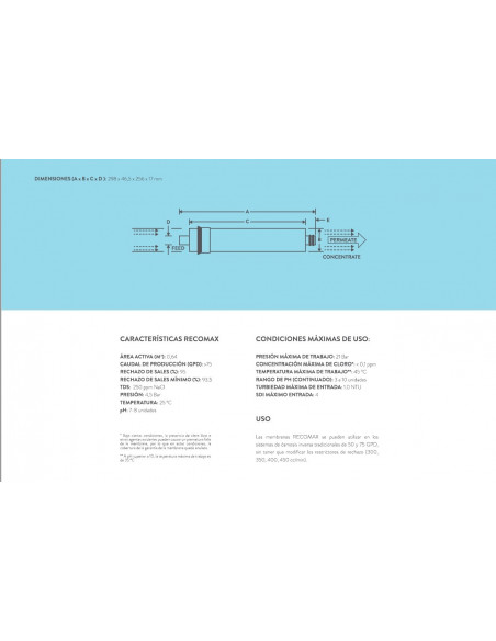 Membrana Recomax de 150 GPD Bajo Rechazo