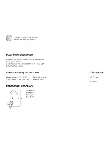 Aixeta 3 vies Esla Inox Cromada Brillant